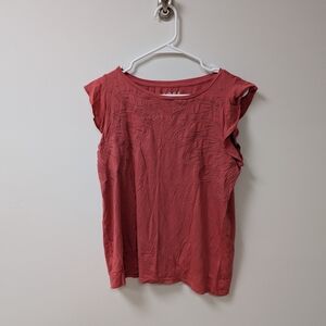 LOFT Redish Pink Flutter Sleeve Muscle Tee